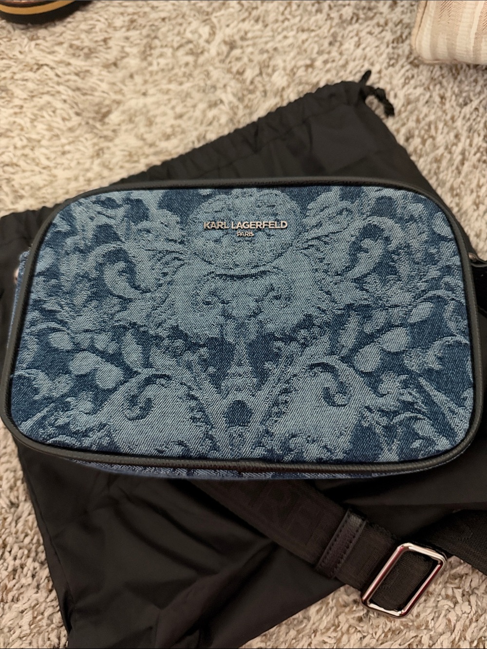 Karl Lagerfeld Denim Blue Jacquard Belt Bag